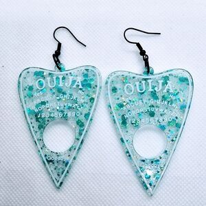 Teal Sparkles Planchette / Ouija Earrings! Hypo-Allergenic Hook Earrings